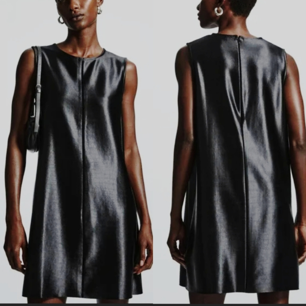 COS Collection of Style Satin Black Panel Dress Sz Medium M Shift Evening